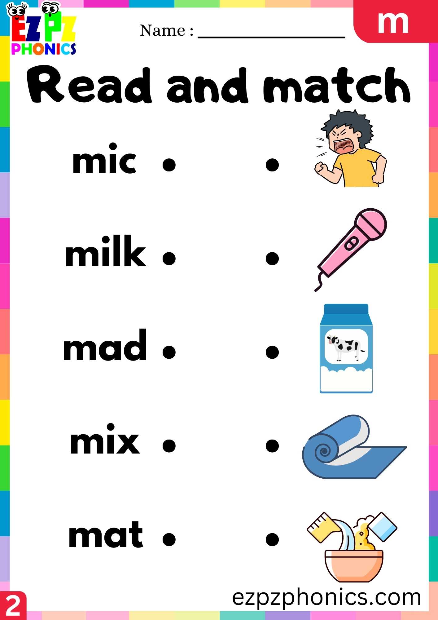 Group2 Letter M Read And Match Beginning Sounds Worksheet